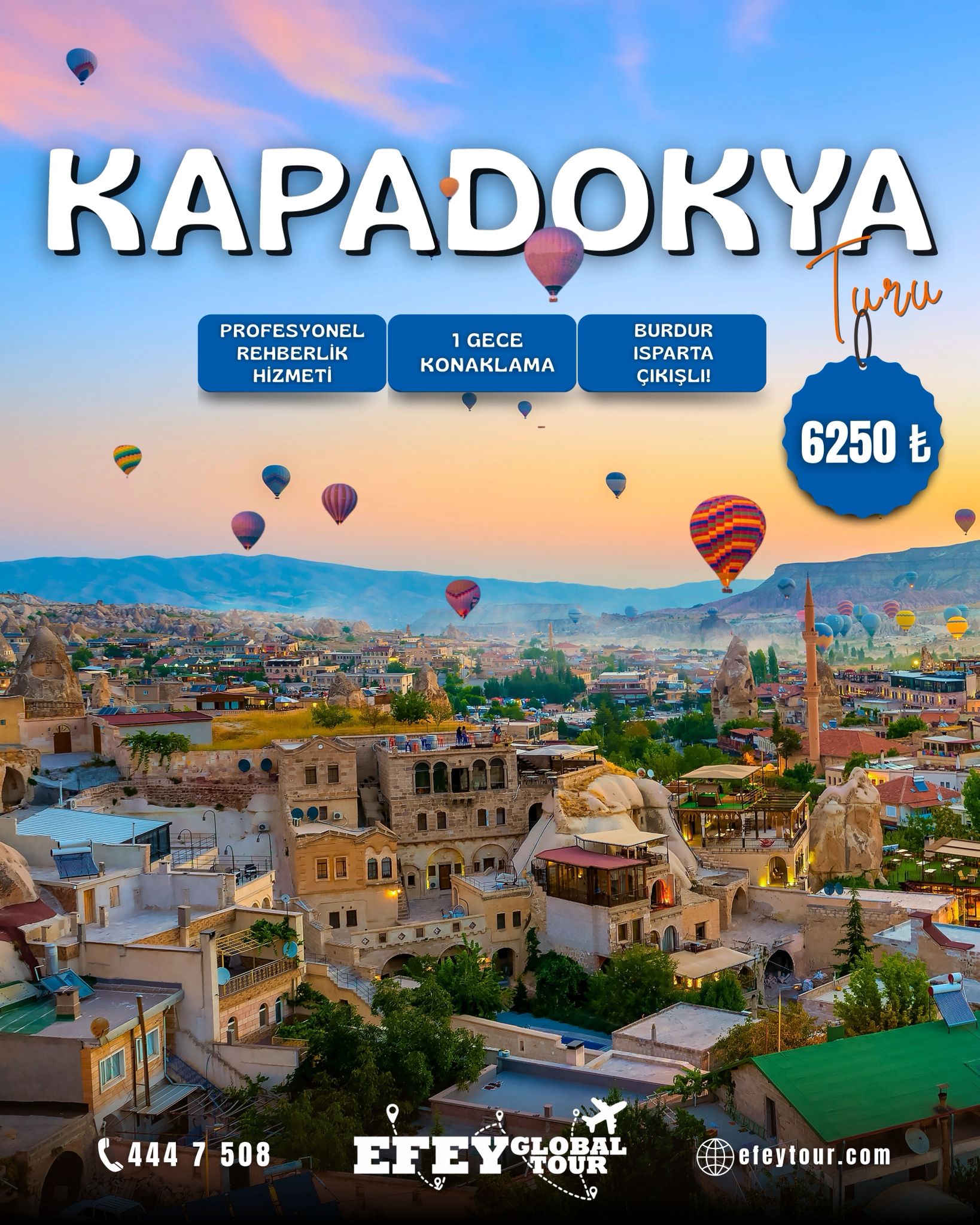 1 GECE KONAKLAMALI KAPADOKYA TURU